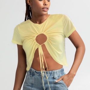 Forever 21 Yellow Keyhole Knit Crop Top